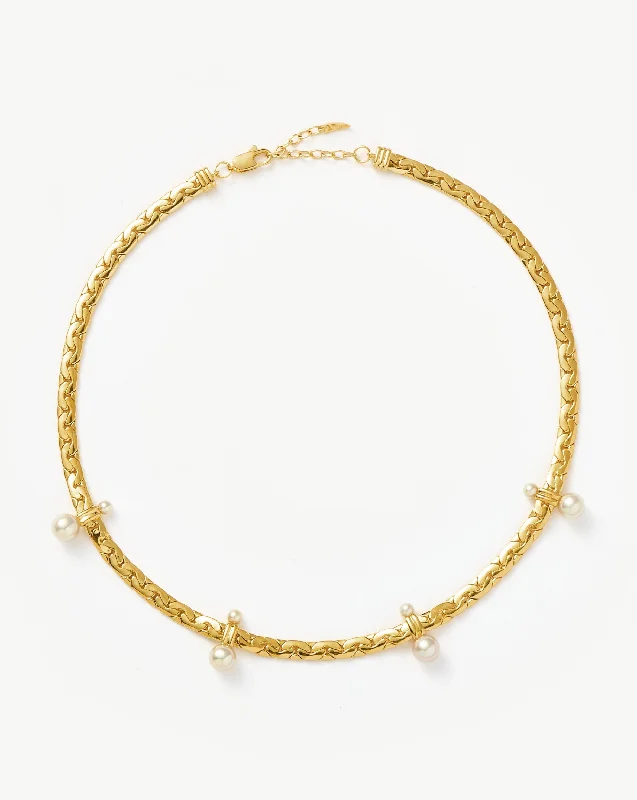 Floating Pearl Cobra Chain Choker | 18ct Gold Plated/Pearl