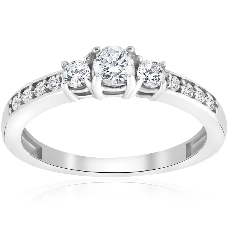 14k White Gold 3/4 ct TDW Diamond Three Stone Engagement Ring