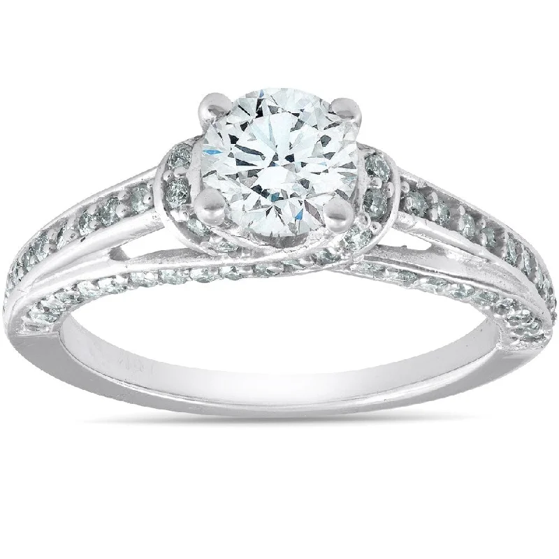 1 1/4ct Diamond Heirloom Engagement Ring 14K White Gold