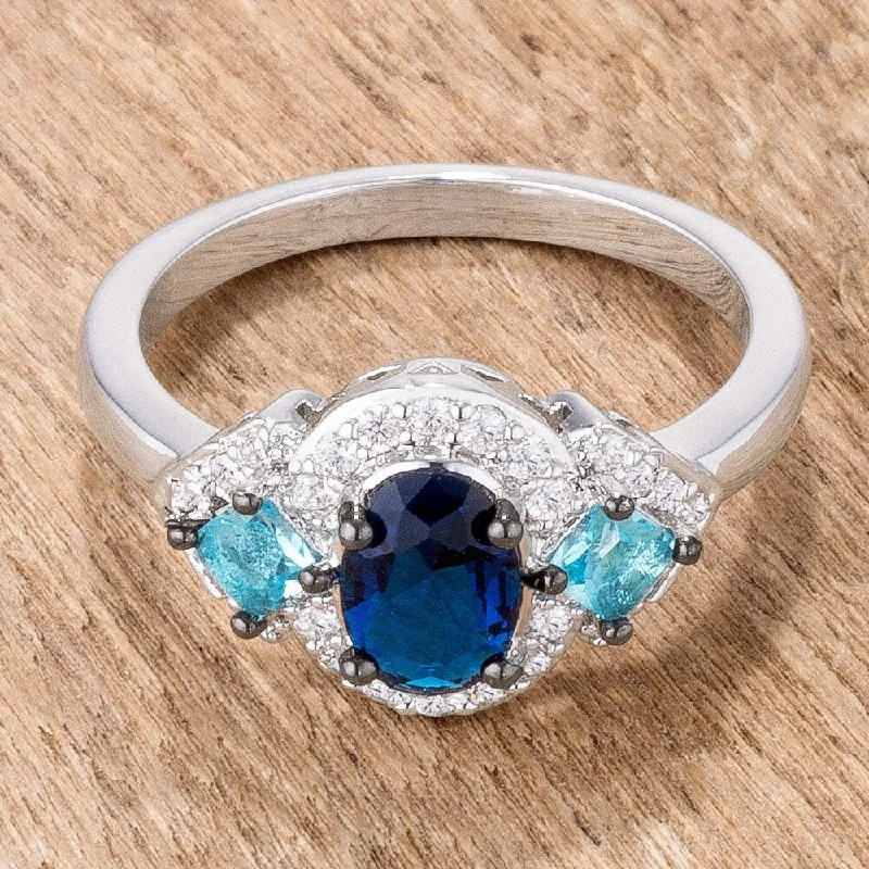 Blue Rhodium and Hematite Plated 1.3Ct 3-Stone Engagement Ring