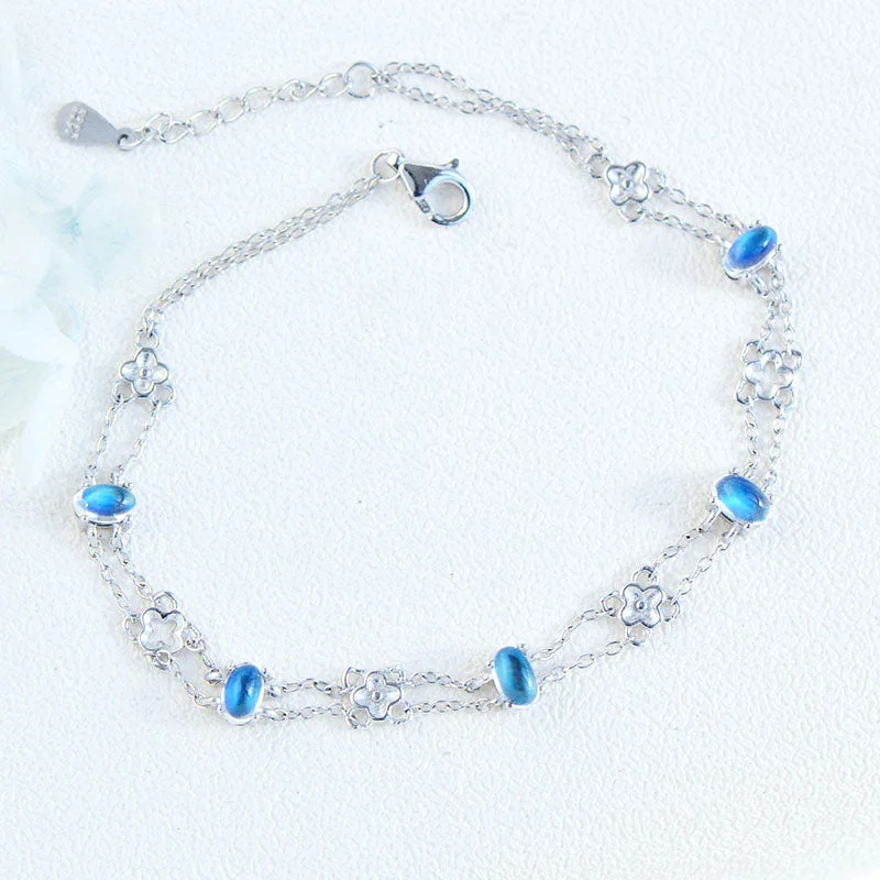 Chic Womens Blue Moonstone Bracelet June Birthstone Jewelry For Women