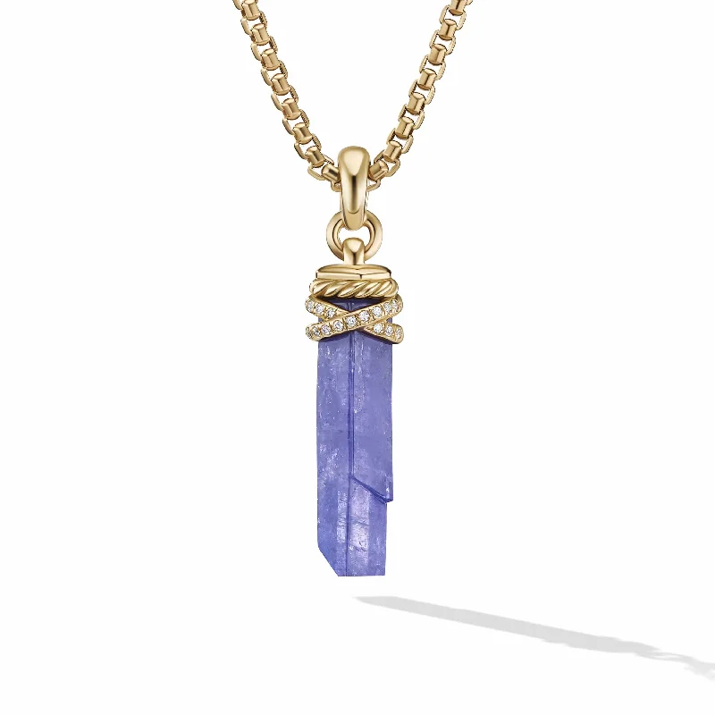 Wrapped Tanzanite Crystal Amulet with 18K Yellow Gold and Pave Diamonds