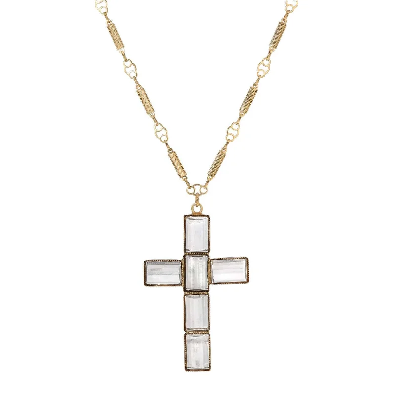 Symbols Of Faith Clear Crystal Cross Pendant Necklace 30"