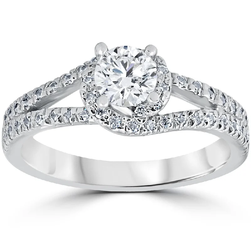 14K White Gold 1ct Twist Round Cut Diamond Engagement Ring