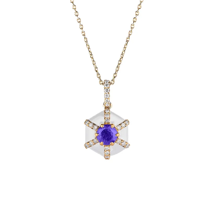 Tanzanite and Diamond Hexagon Shape Pendant