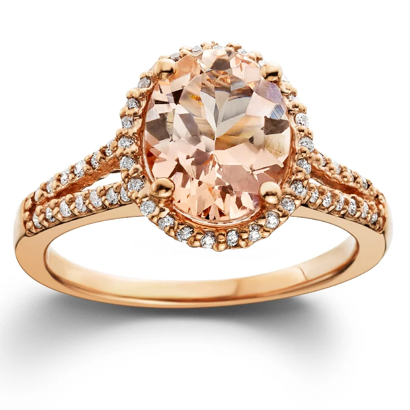 3ct Morganite & Diamond Engagement Ring Rose Gold Halo Split Shank