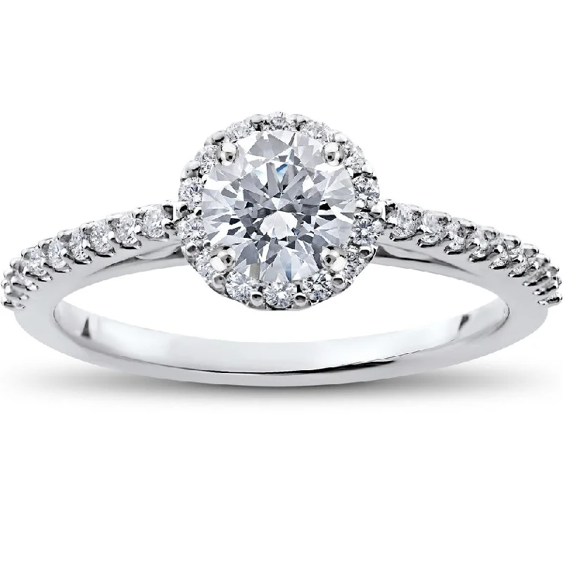 14k White Gold 7/8 ct TDW Halo Eco-Friendly Lab Grown Diamond Engagement Ring