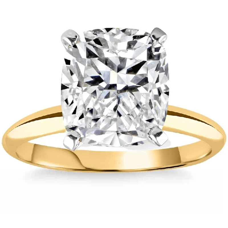 Certified 3.05Ct Cushion Solitaire Gold Diaimond Engagement Ring Lab Grown