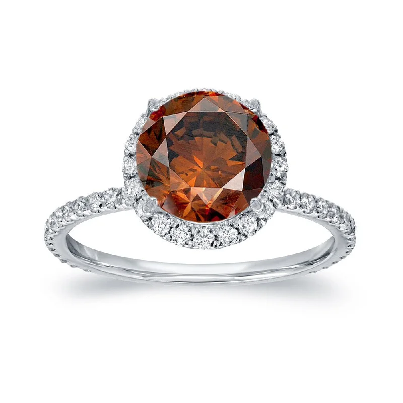 Auriya 2 3/5ct TDW Round Brown Diamond Halo Engagement Ring in 18K Gold