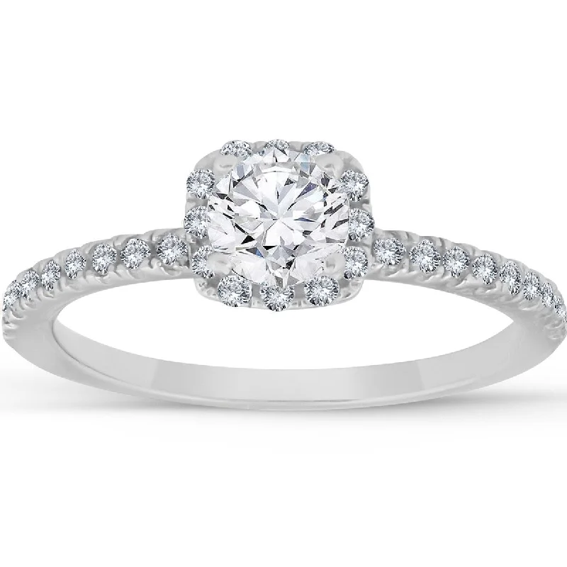 1/2 Ct Diamond Cushion Halo Engagement Ring 10k White Gold