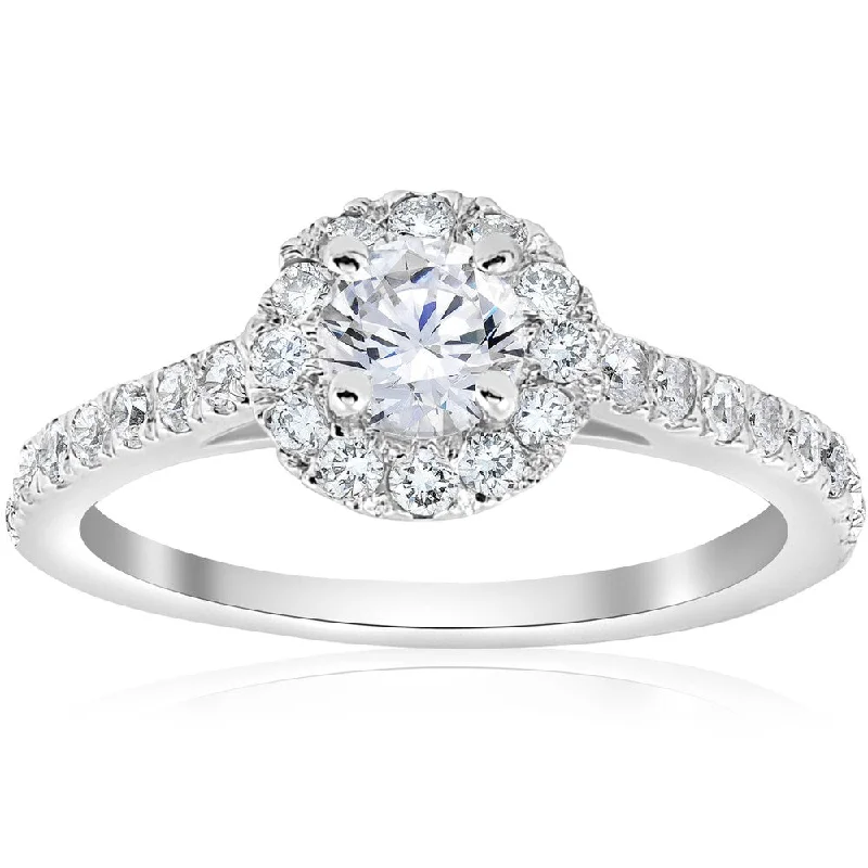 14k White Gold 3/4 ct TDW Halo Diamond Split Engagement Ring