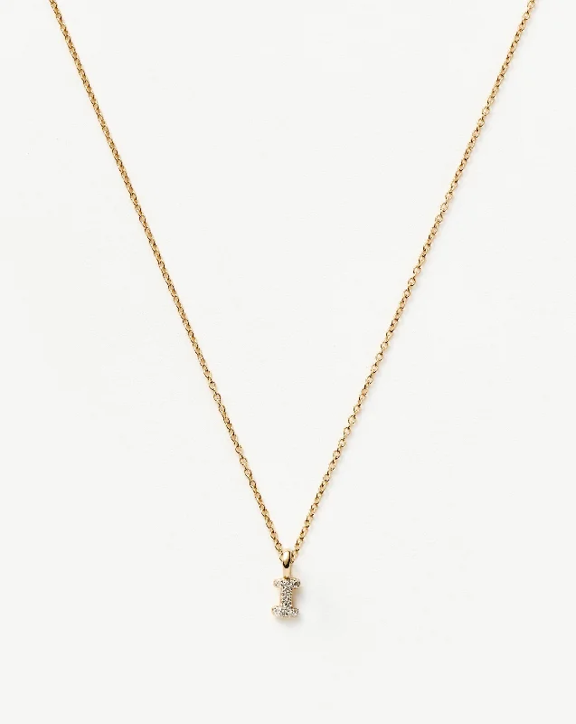 Fine Diamond Initial Mini Pendant Necklace - I | 14ct Solid Yellow Gold Plated/Diamond