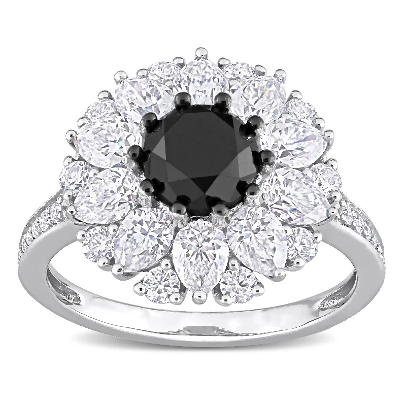 Miadora 10k White Gold 1 1/2ct TDW Black Diamond & Created White Moissanite Halo Engagement ring