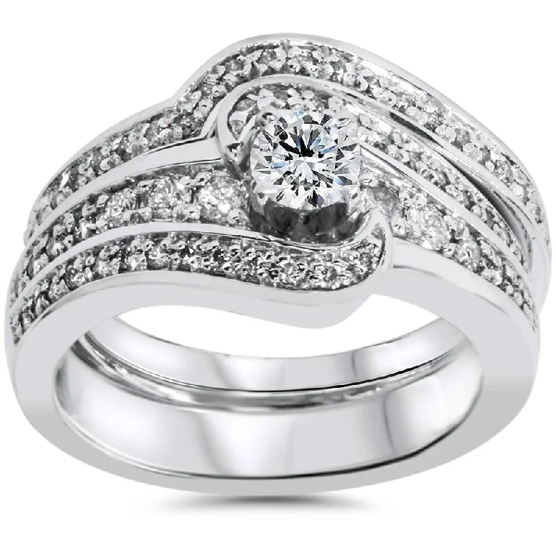 3/4ct Diamond Round Pave Wide Engagement Ring Wedding Set (Not Enhanced)