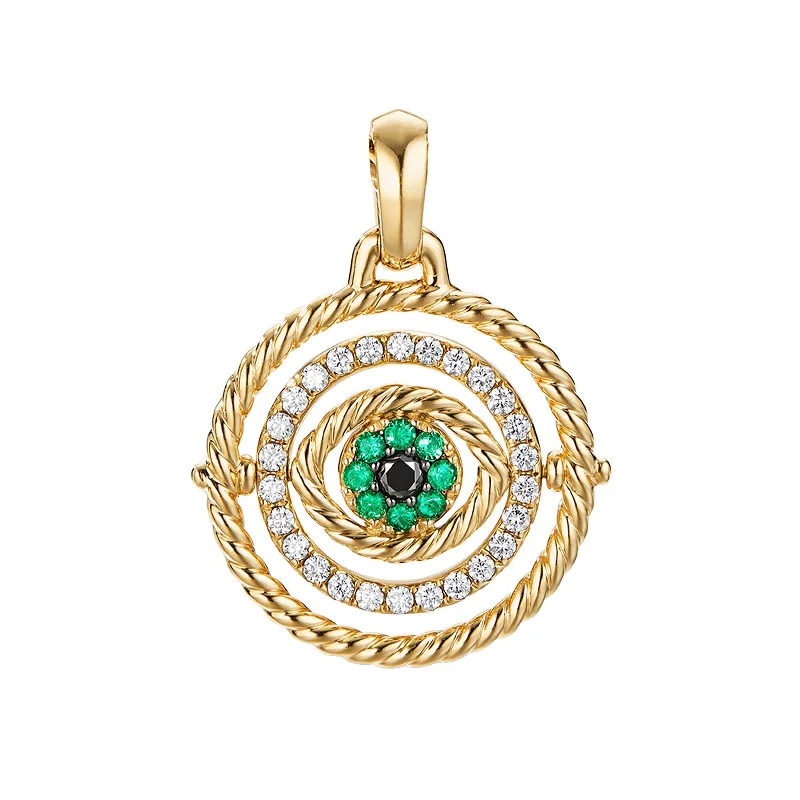 Evil Eye Mobile Amulet in 18K Yellow Gold with Pave Emeralds and Diamonds