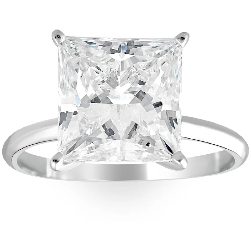 I/VS 5Ct Princess Cut Solitaire Diamond 14k White Gold Engagement Ring Lab Grown