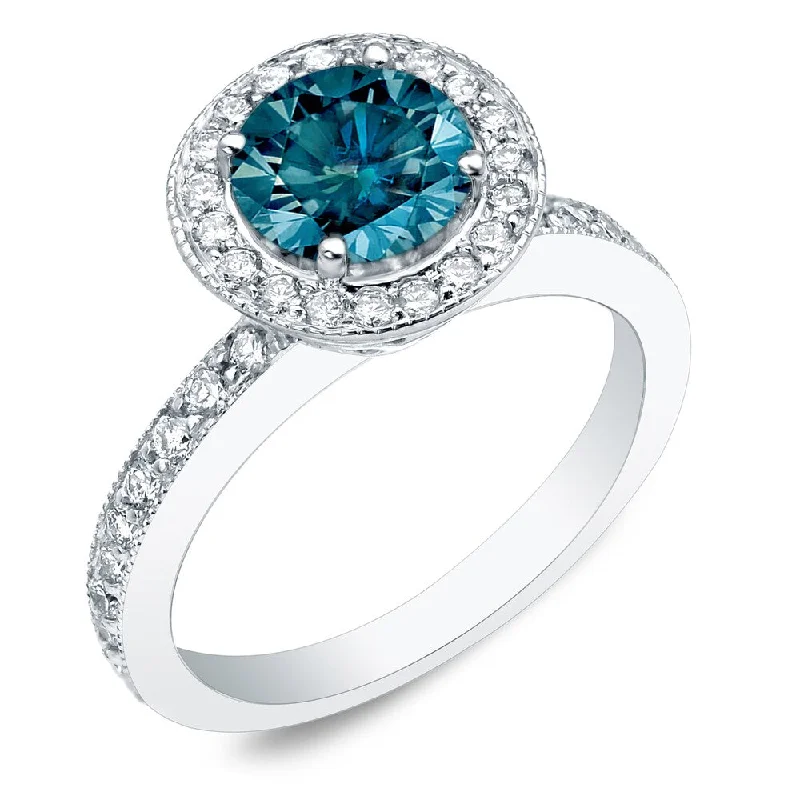 Auriya 1ctw Halo Blue Diamond Engagement Ring 14k Gold