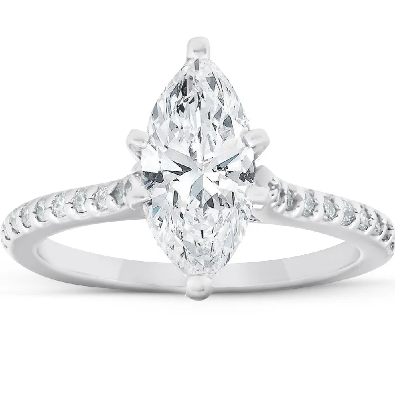 Certified 2 1/2Ct Marquise Diamond Engagement Ring Lab Grown White Gold