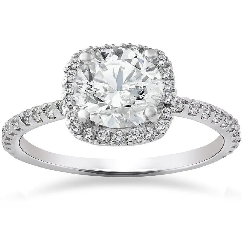 14k White Gold 2ct TDW Cushion Halo Diamond Engagement Ring Clarity Enhanced