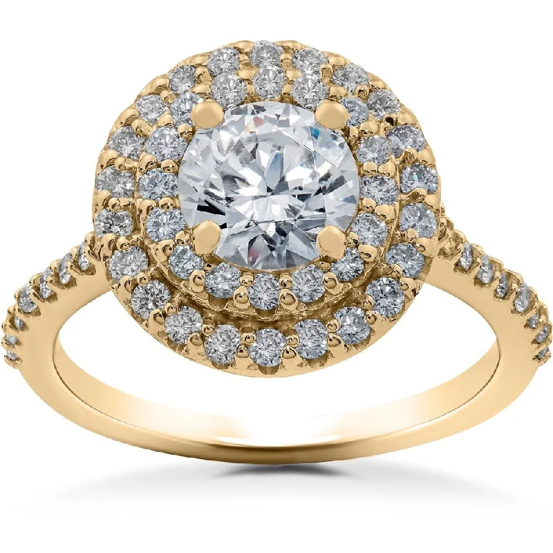 1 ct Double Halo Diamond Lab Created Engagement Ring 14k Yellow Gold