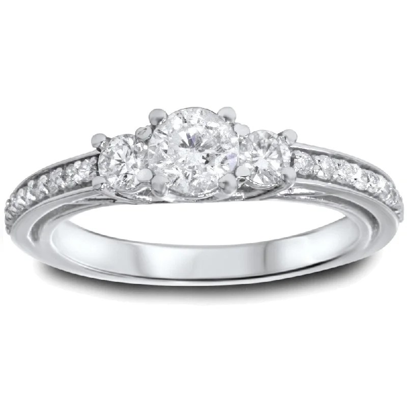 14k White Gold 1 1/4ct TDW Diamond 3-stone Engagement Ring