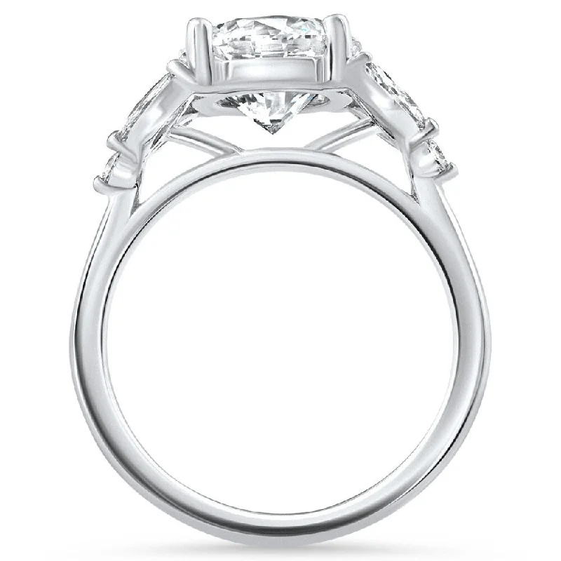 Certified 3.65Ct Round & Marquise Diamond Engagement Ring White Gold