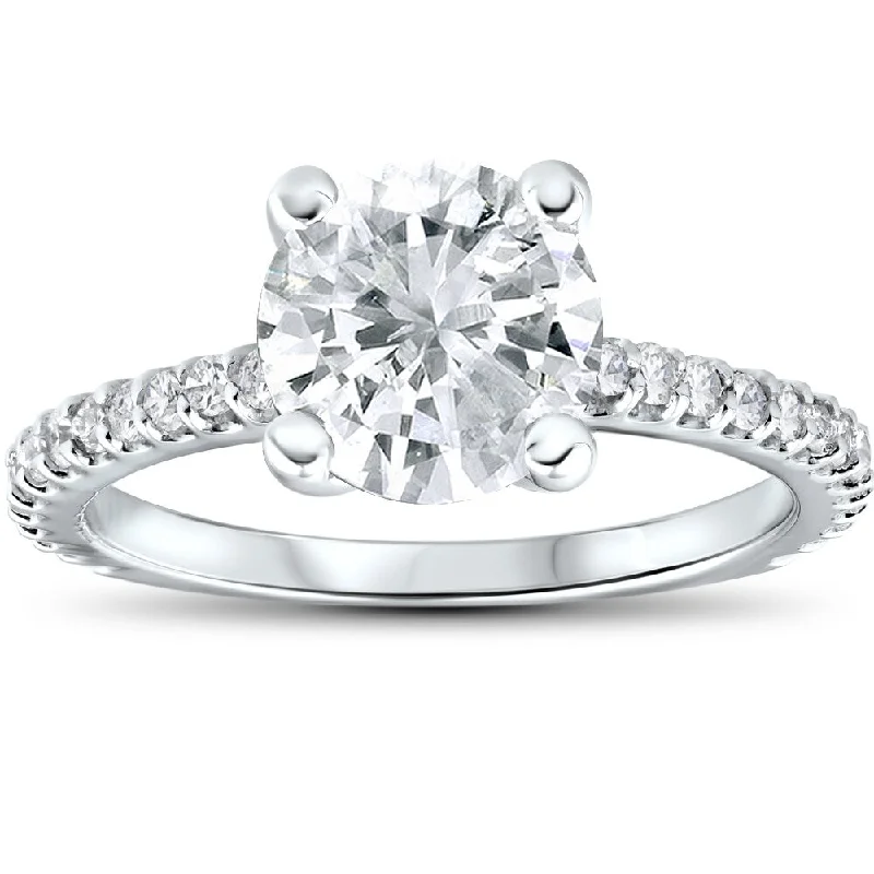 14k White Gold 2 1/3 cttw Diamond Engagement Ring Solitaire Round Brilliant Cut Clarity Enhanced