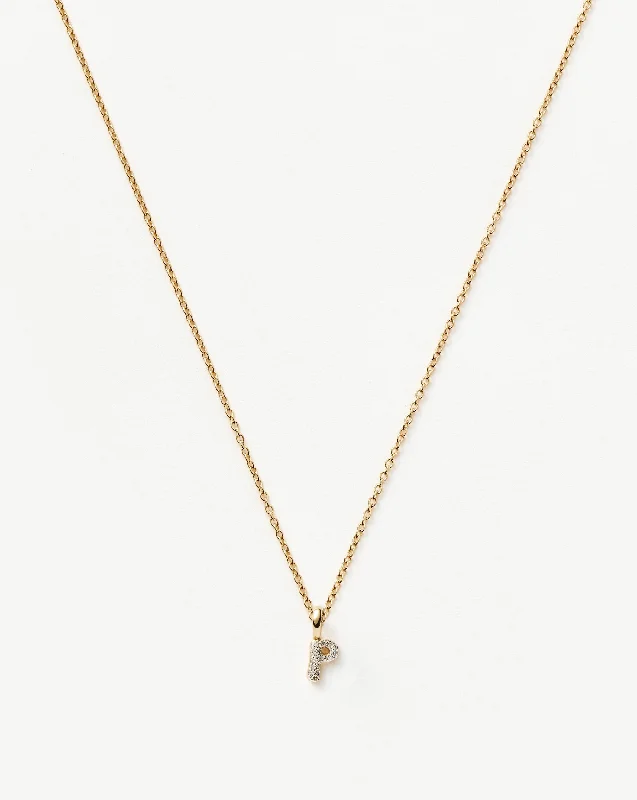 Fine Diamond Initial Mini Pendant Necklace - P | 14ct Solid Yellow Gold Plated/Diamond