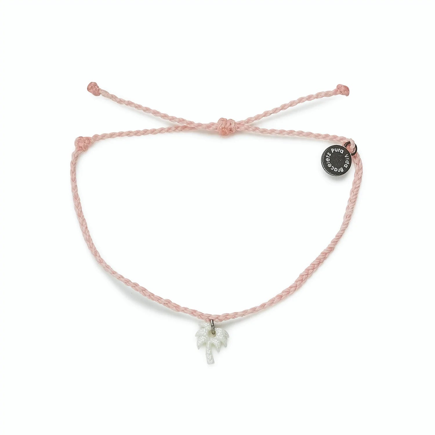 Pura Vida Engraved Mother of Pearl Palm Silver Bracelet - Baby Pink