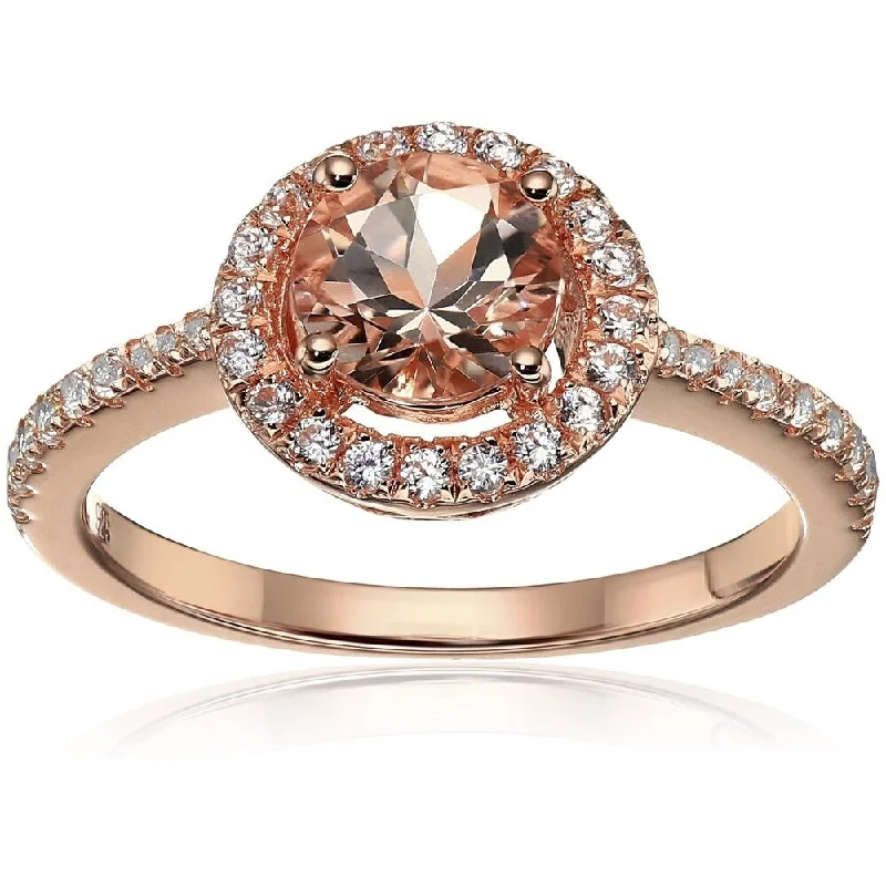 Rose Gold-plated Silver Morganite Created Sapphire Engagement Ring Sz7 - Pink