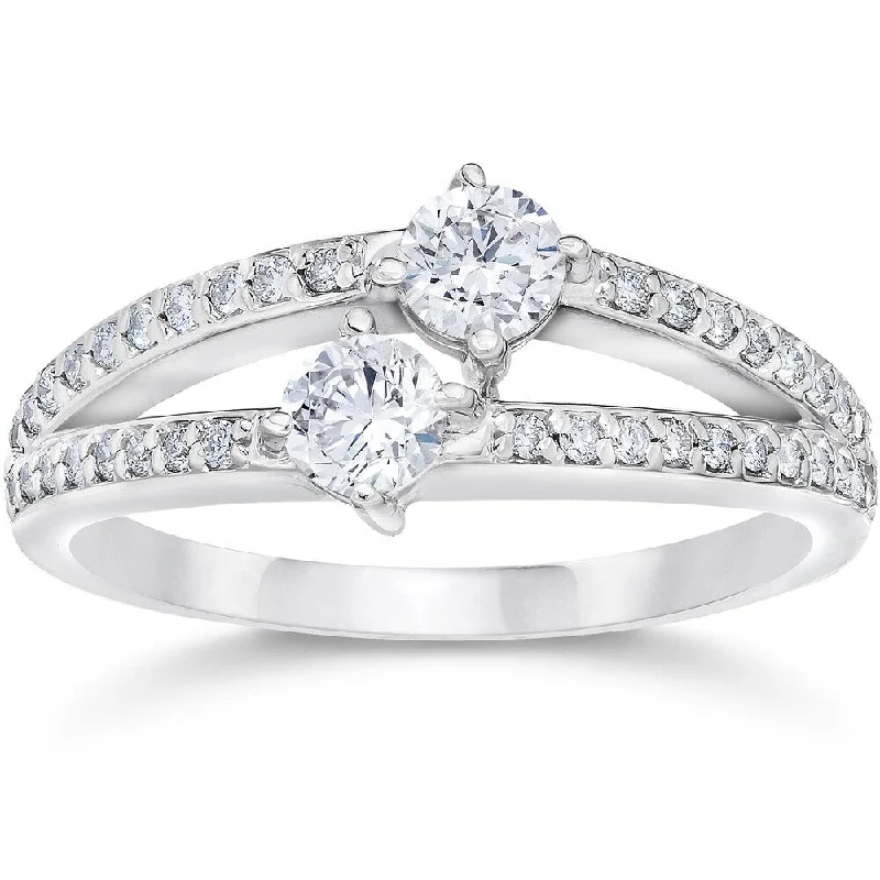 14k White Gold 1/2ct TDW 2-stone Forever Us Diamond Engagement Ring