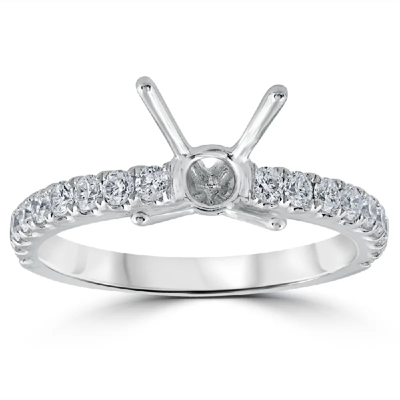 Pompeii3 18k White Gold .51 ct TDW Diamond Single Accent Row Engagement Ring Setting Semi Mount Fits 8mm 2ct stone (F-VS)