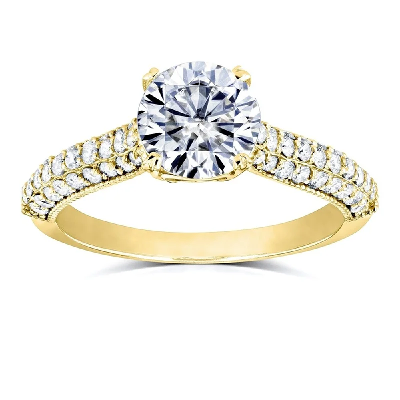 Annello by Kobelli 14k Gold 1 1/2ct TGW Round Brilliant Moissanite and Diamond Micro-pave Engagement Ring (GH/VS, GH/I)