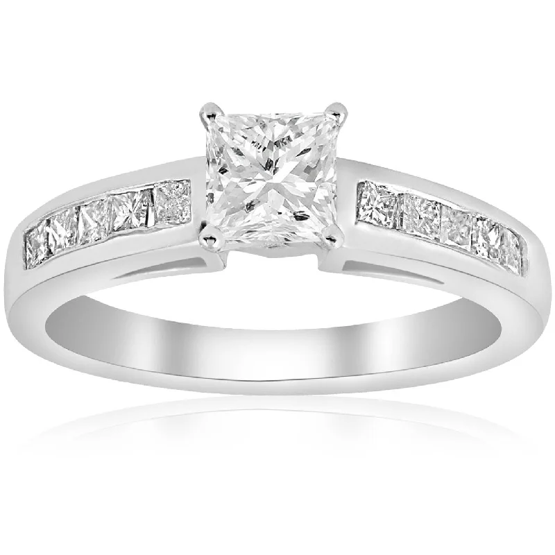 1 1/4ct Princess Cut Diamond Engagement Ring 3/4ct ctr White Gold