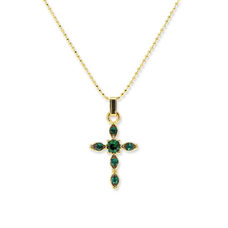 Symbols Of Faith Emerald Green Crystal Cross Pendant Necklace 16" + 3" Extension