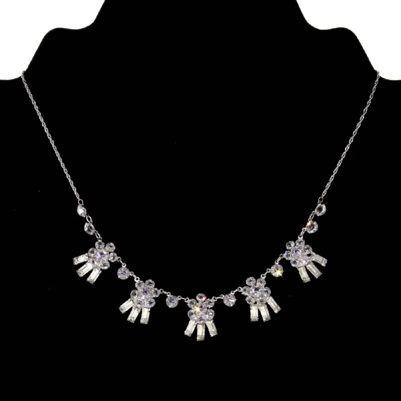 1928 Jewelry Austrian Crystal Flowers & Baguette Drops Necklace 15"