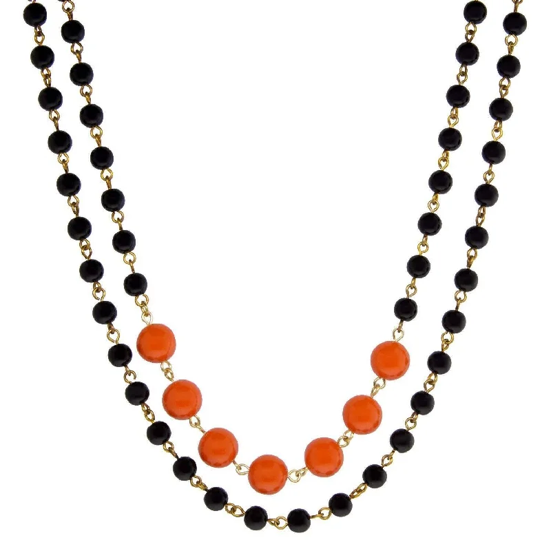 1928 Jewelry Double Strand Orange And Black Beaded Necklace 16" + 3" Extender