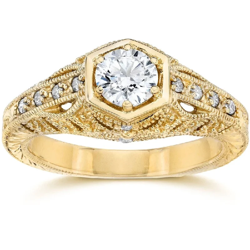 Pompeii3 14k Yellow Gold 5/8 ct TDW Vintage Diamond Engagement Ring