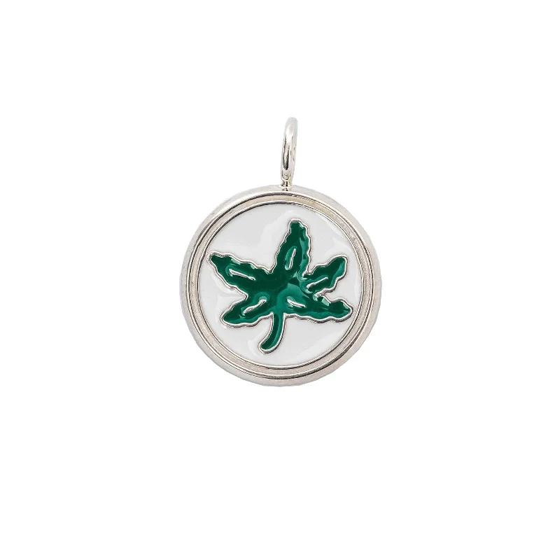 OSU Buckeye Leaf Charm with Green and White Enamel