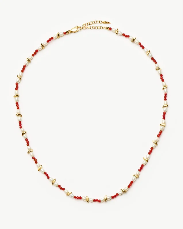 Savi Seed Pearl Beaded Necklace | Red Quartz & Pearl