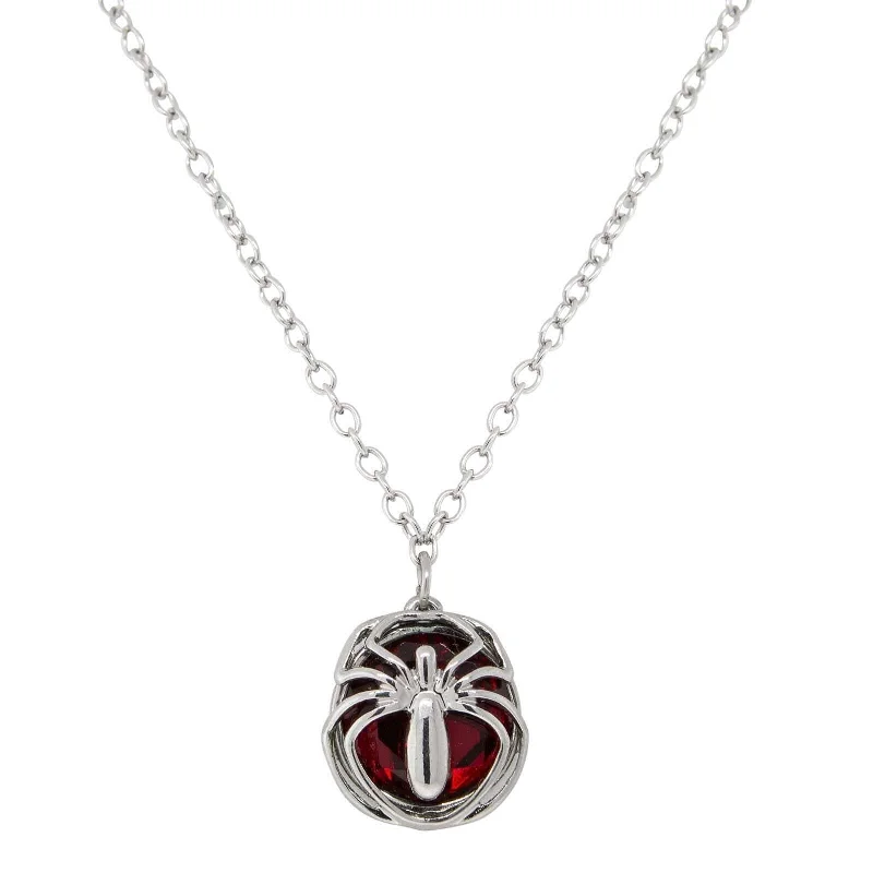 1928 Jewelry Round Red Stone Spider Pendant Necklace 16" + 3" Extender