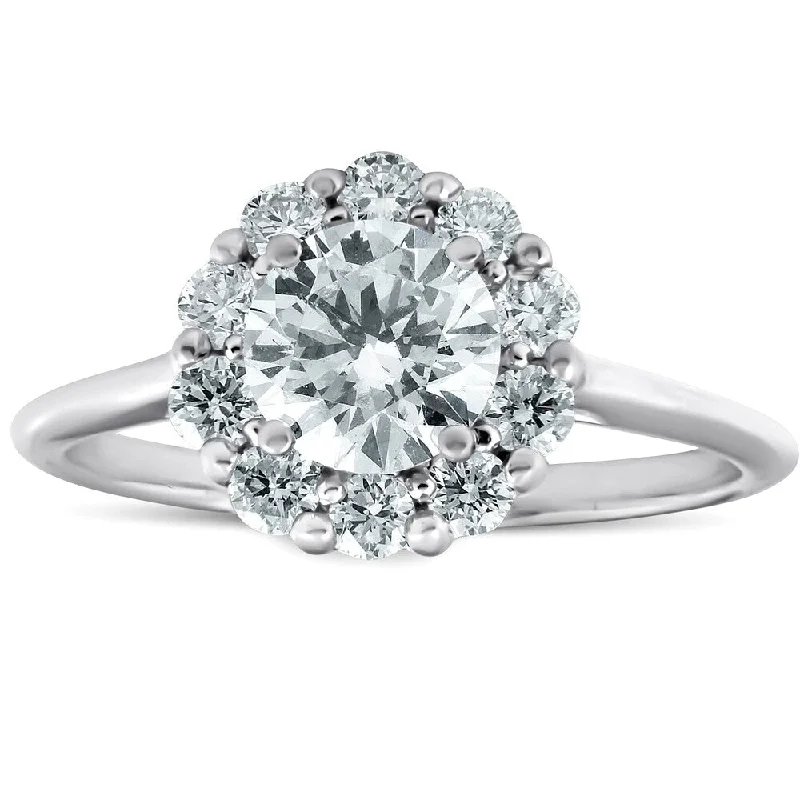 14k White Gold 1 1/2 Ct TDW Round Cut Halo Diamond Engagement Ring Eco Friendly Lab Grown