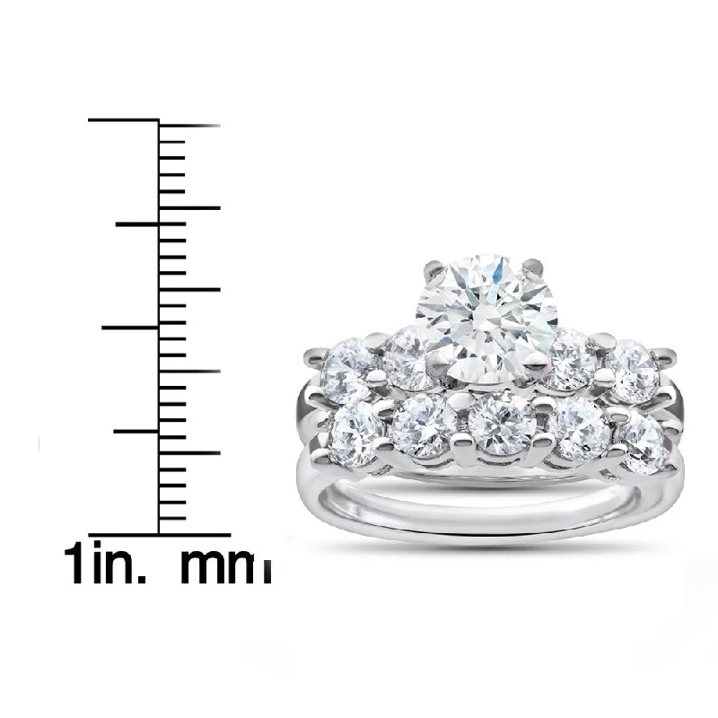 14k White Gold 2 1/2ct TDW Diamond Clarity Enhanced Five Stone Wedding & Engagement Ring Set