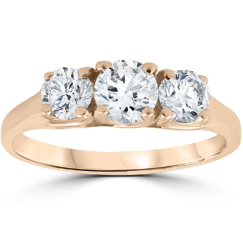 14k Rose Gold 1ct Three Stone Diamond Anniversary Engagement Ring