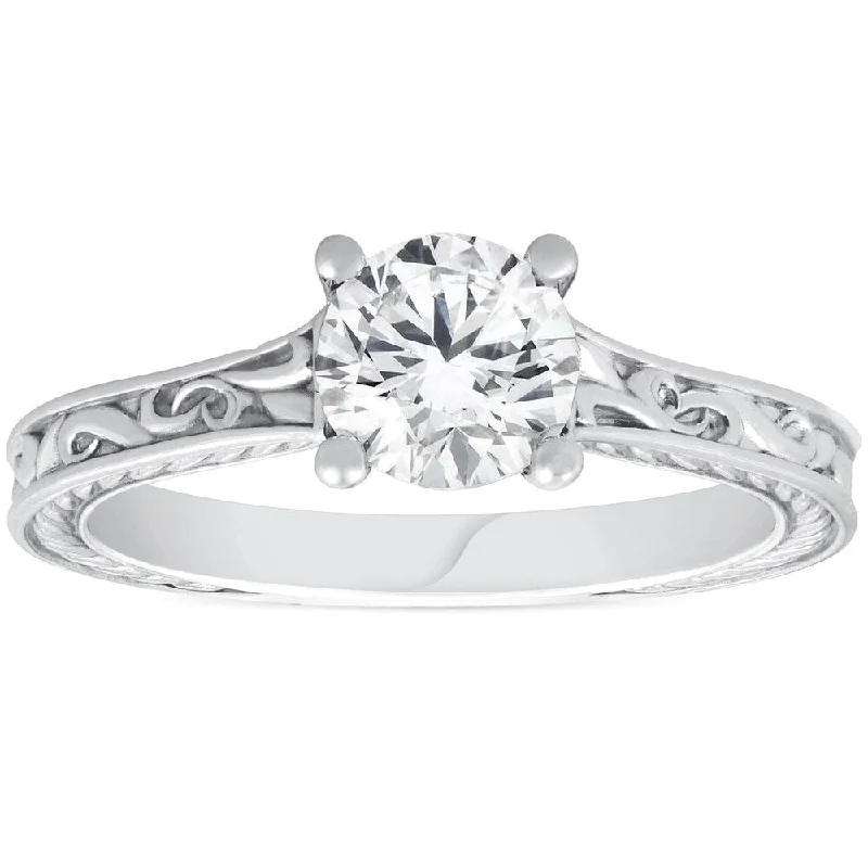 Pompeii3 14k White Gold 1ct TDW Clarity Enhanced Diamond Hand-engraved Engagement Ring - White G-H - White G-H