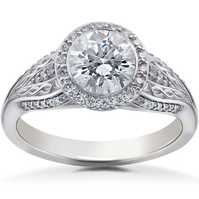 14k White Gold 1 1/4 ct TDW Lab Grown Eco Friendly Diamond Vintage Halo Engagement Ring