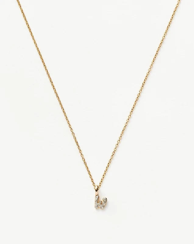 Fine Diamond Initial Mini Pendant Necklace - W | 14ct Solid Yellow Gold Plated/Diamond