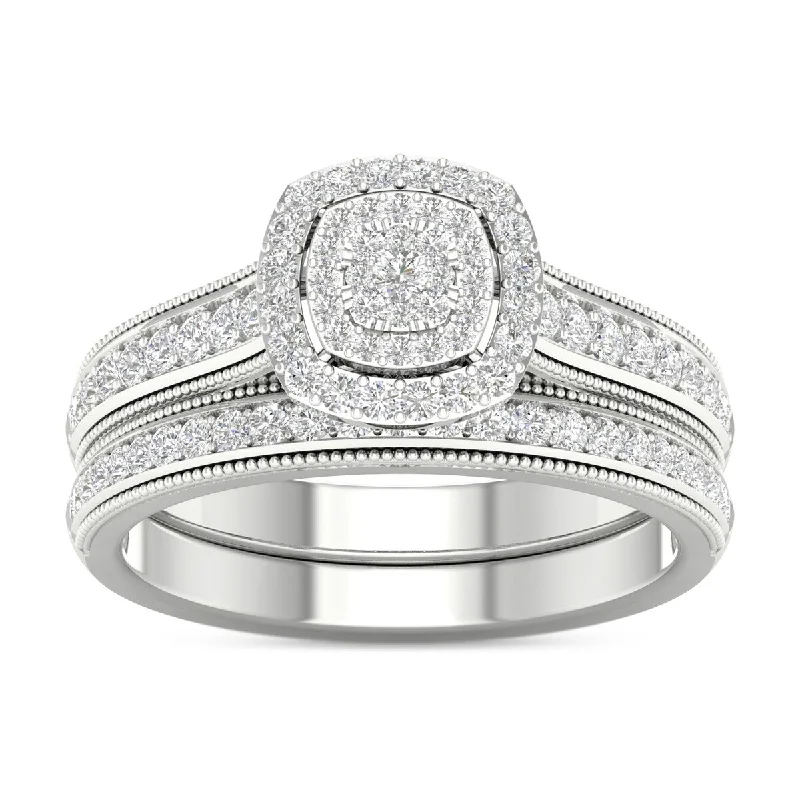 De Couer 10k Gold 1/2ct TDW Diamond Cluster Halo Engagement Ring Set