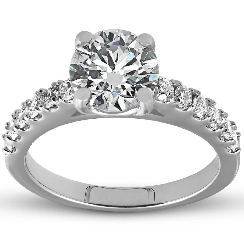 Pompeii3 14k White Gold 2 1/10 ct TDW Cushion Halo Round Diamond Engagement Ring Clarity Enhanced (G-H/SI1-SI2)