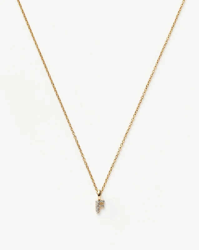 Fine Diamond Initial Mini Pendant Necklace - F | 14ct Solid Yellow Gold Plated/Diamond